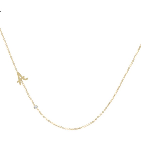Dainty Gold Initial “A” Necklace with Diamond - Picture 2 of 4